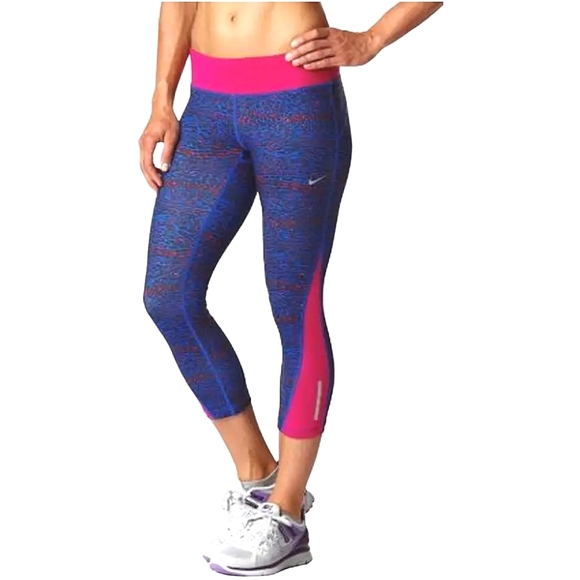 Nike Pants - NWT Nike Dri-Fit Racer Leopard Print Capri Leggings, Size XS, Blue/Pink/Black